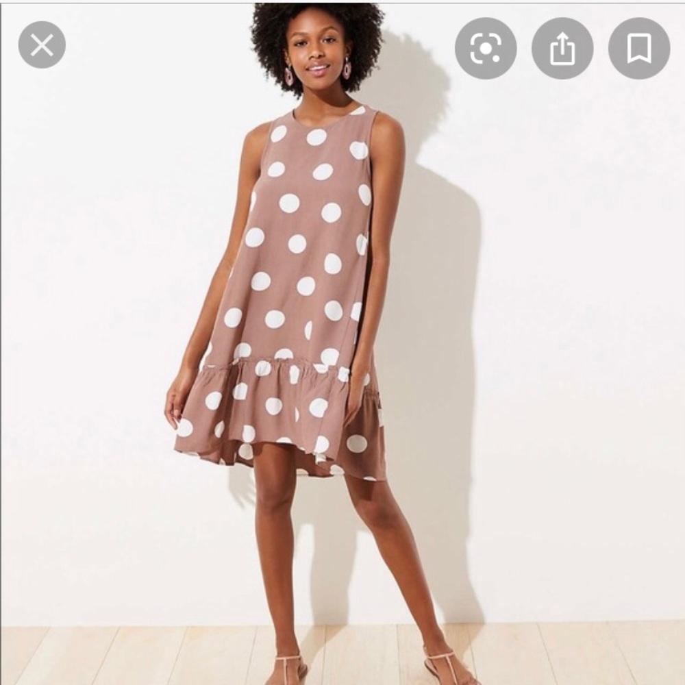 Loft tan polka dot dress NWT